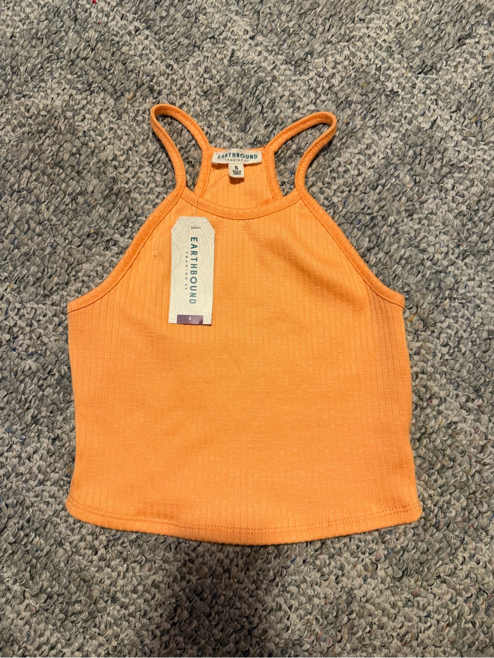 EARTHBOUND Orange Ribbed Halter Crop Top